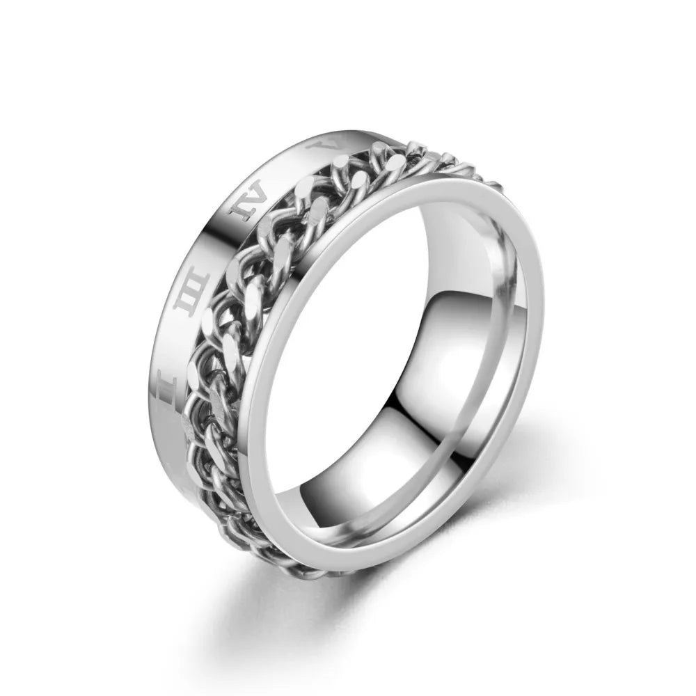 Stainless Steel Rings With Roman Numerals Rotating Anxiety Black Mens Jewelry Black Golden Silvery Color Couple Matching Stuff
