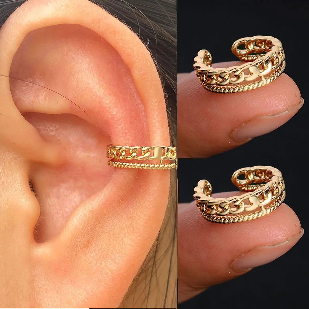 Stackable Earrings Without Ear Hole Star Wrap Clip On Earrings Earcuff for Women Ear Screen Climb Cuffs Fake Piercing One pair