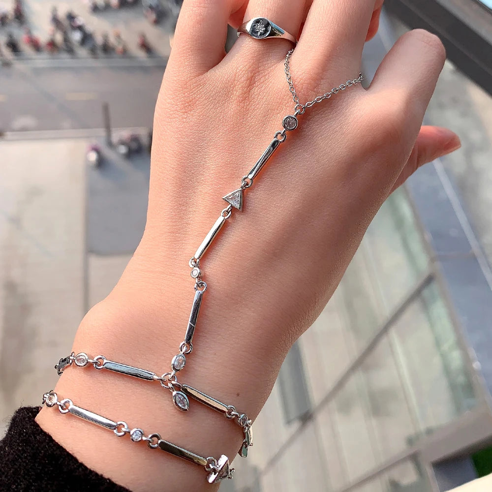 New Arrived Long Tassel With Slippy Bar Bling Round Oval Triangle CZ Setting Women Unique Bracelet Wrap One's Finger Jewelry