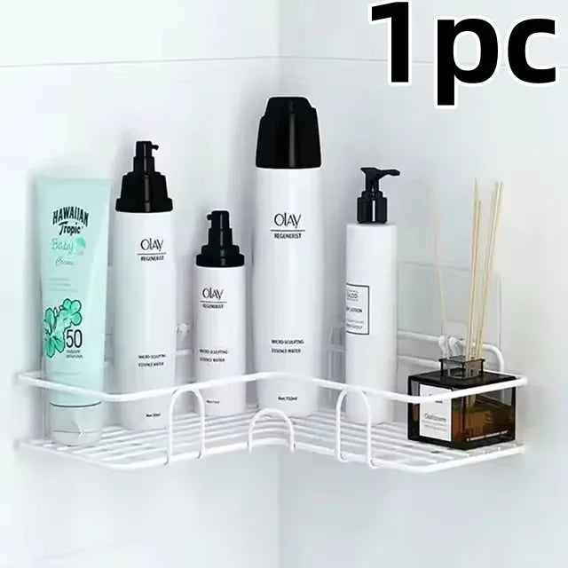 Bathroom Shelf Wall Mounted Corner Storage Shelves Shampoo Holder Iron Rack Shower Drain Basket Kitchen Accessories Organizer
