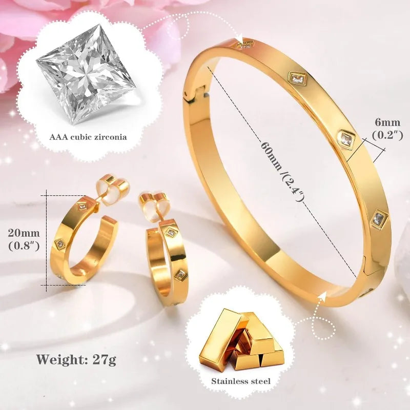 Womens Gold Bracelets Bangle 18K Gold Plated Love Cubic Zirconia Bangle Crystal Friendship Jewelry Party Birthday Gift for Her