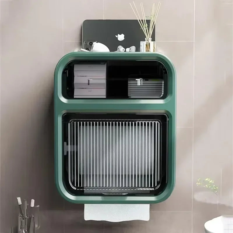 Bathroom Square Tissue Box  Wall-Mounted Toilet Tissue Holder Storage Organizer Double Layer Storage Rack Toilet Roll Holder