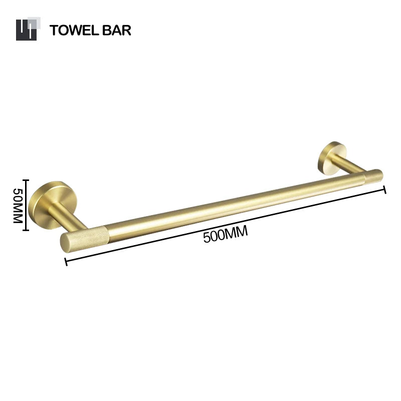 Brushed Gold Bathroom Accessories Set Hardware Kit Wall Mount Hand Towel Bar Rack Toilet Roll Paper Holder Robe Hook Hanger