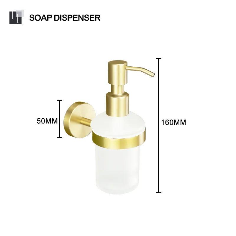 Brushed Gold Bathroom Accessories Set Hardware Kit Wall Mount Hand Towel Bar Rack Toilet Roll Paper Holder Robe Hook Hanger