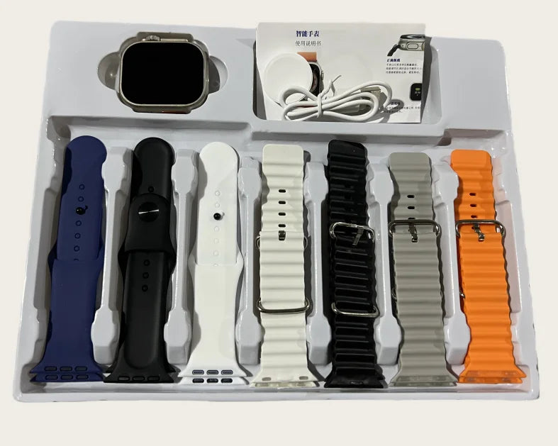 2025 New A100 Amoled Square Smartwatch with 7 Straps, Waterproof Bluetooth Calling, Heart Rate Monitoring Function
