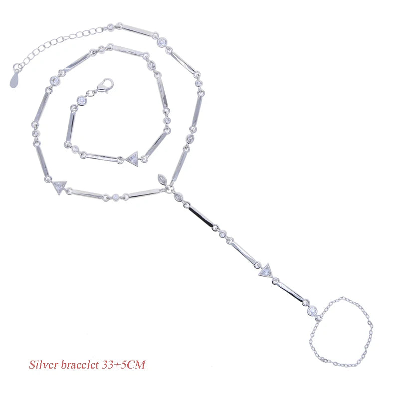 New Arrived Long Tassel With Slippy Bar Bling Round Oval Triangle CZ Setting Women Unique Bracelet Wrap One's Finger Jewelry