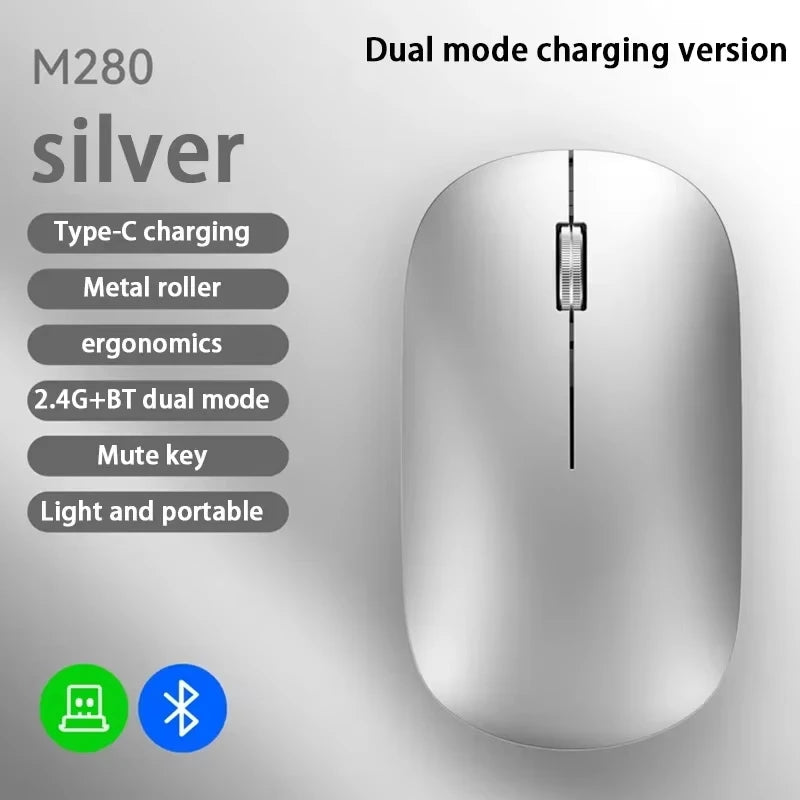 Bluetooth Wireless Mute Mouse Dual Mode Dpi Adjustable 2.4g Type-C Rechargeable Silent Ergonomic Office Mouse