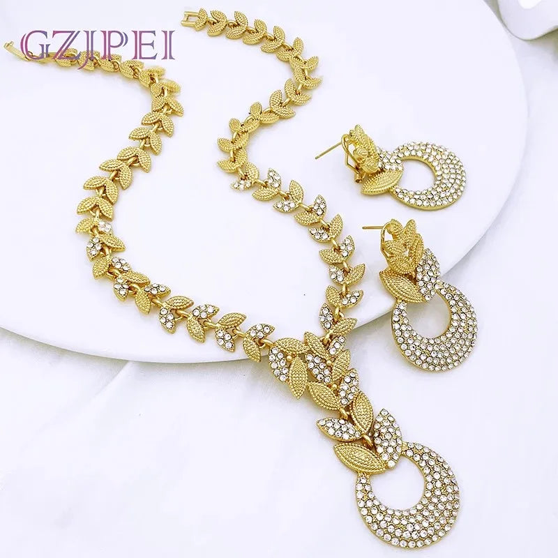 Luxury Women's Jewelry 18K Gold Plated Wheatear Pattern Necklace Earring Bracelet And Ring Full Set Jewelry Wedding Party Gift