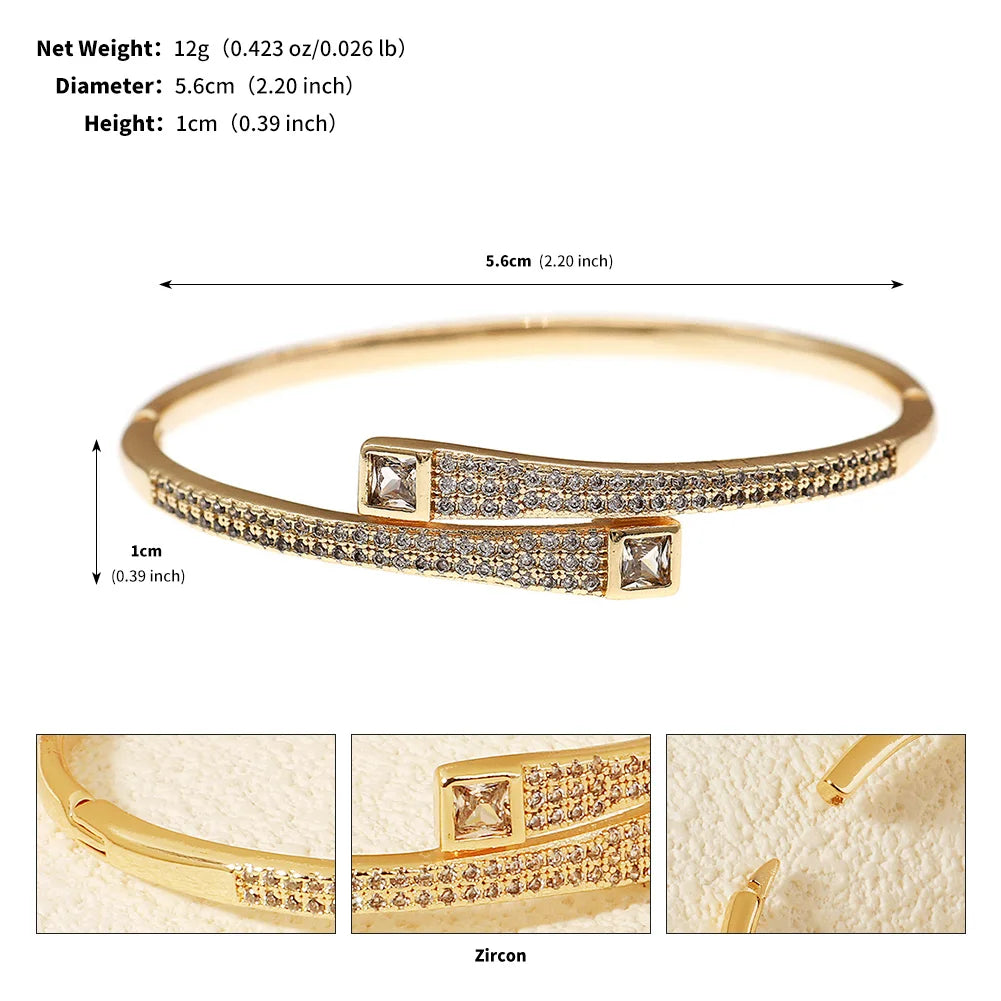 Simple Studded Bracelet for Women Classic Copper and Zirconium Opening Bangle Daily Jewelry Bracelet Accessories As Gifts