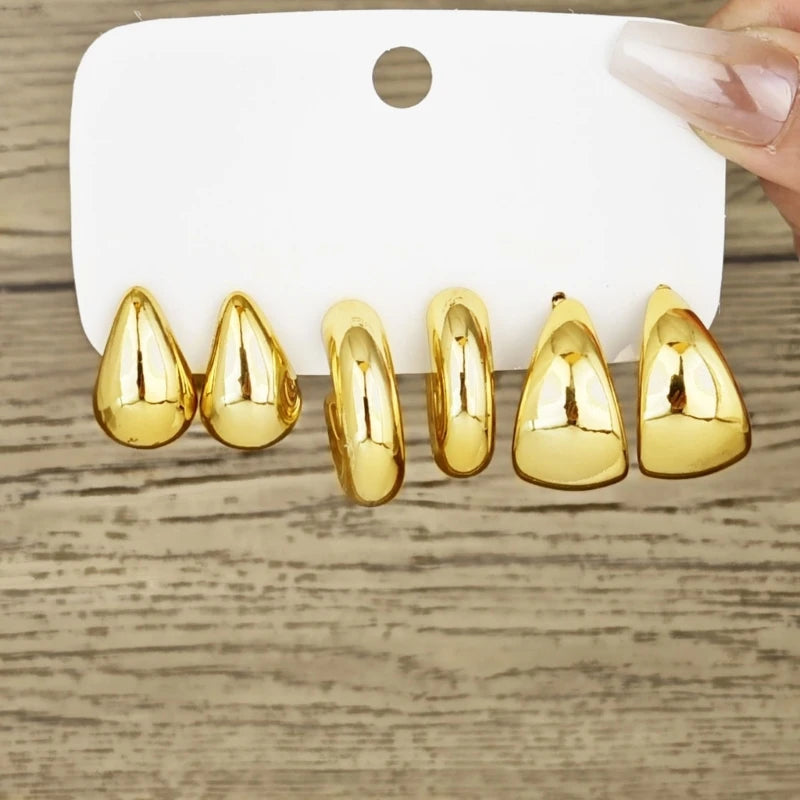 6 Pieces Water Drop Shaped Ear Rings Stylish C Shaped Charm Earrings for Daily Wear Fashionable Party Jewelry