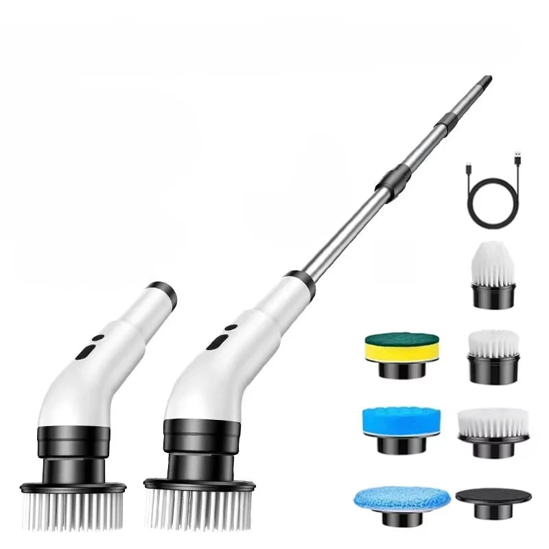 Electric Cleaning Brush 9-in-1 Wireless Telescopic Handheld Household Kitchen Floor Bathroom 9 Head Cleaning Scrubber