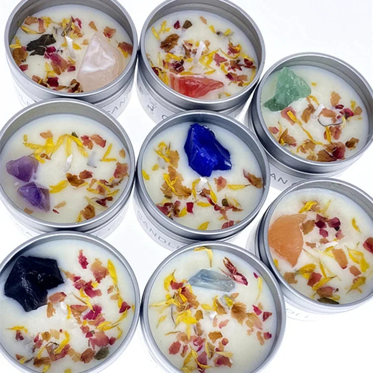 Aromatherapy Candles Crystal Stones Dried Flowers Household Candles Iron Cans Indoor Fragrance Candles Wedding Gifts
