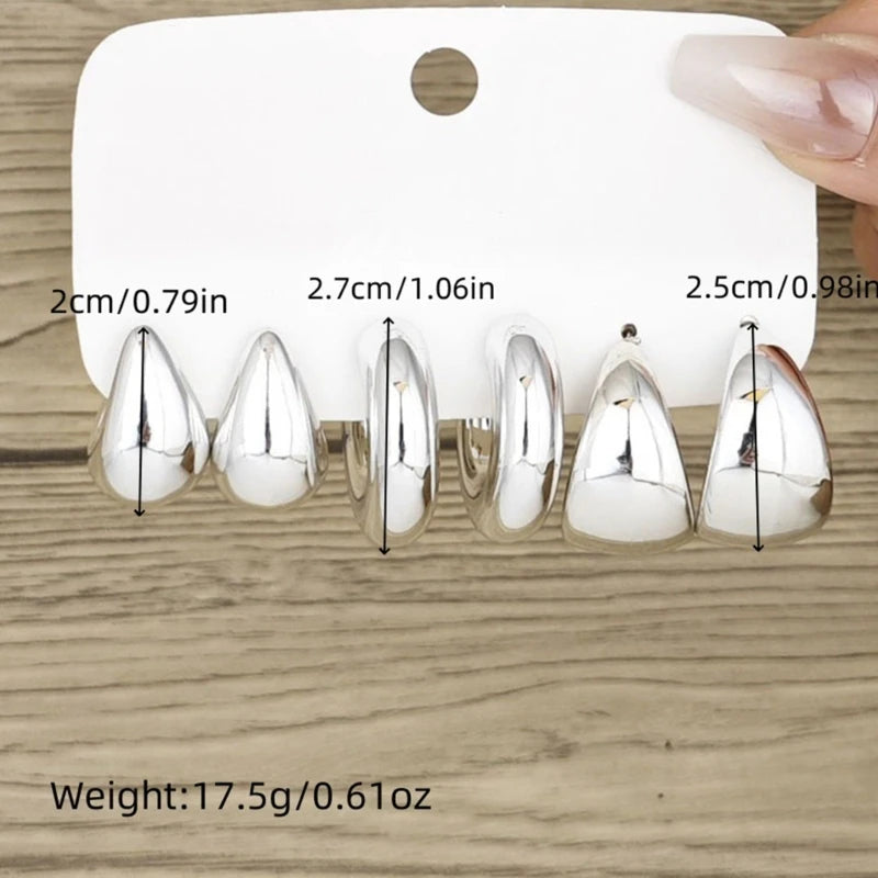 6 Pieces Water Drop Shaped Ear Rings Stylish C Shaped Charm Earrings for Daily Wear Fashionable Party Jewelry