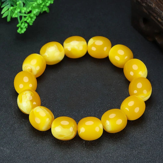 Natural Amber Bracelet Men Women Healing Gemstone Fine Jewelry Genuine Baltic Amber Barrel Beads Bracelets Old Beeswax Bangles