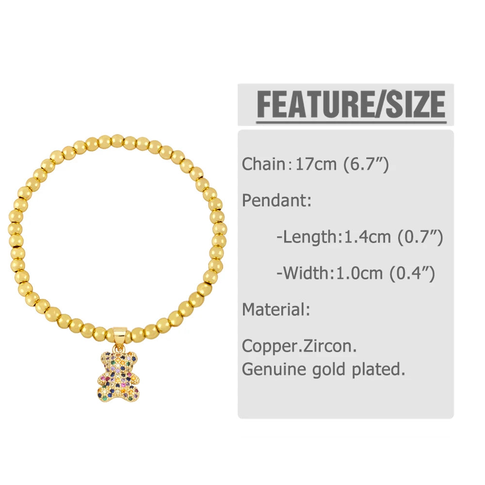 Beaded Chain Bear Bracelets for Women Green Crystal Teddy Bear Bracelets Animal Jewelry Gifts brtk56
