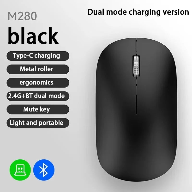 Bluetooth Wireless Mute Mouse Dual Mode Dpi Adjustable 2.4g Type-C Rechargeable Silent Ergonomic Office Mouse