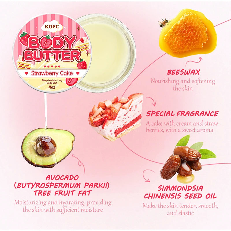 Strawberry Body Cream& Oil Set Moisturizing Nourishing Hydrating Body Lotion Essential Body Glaze Vanilla Fragrance Massage Oil
