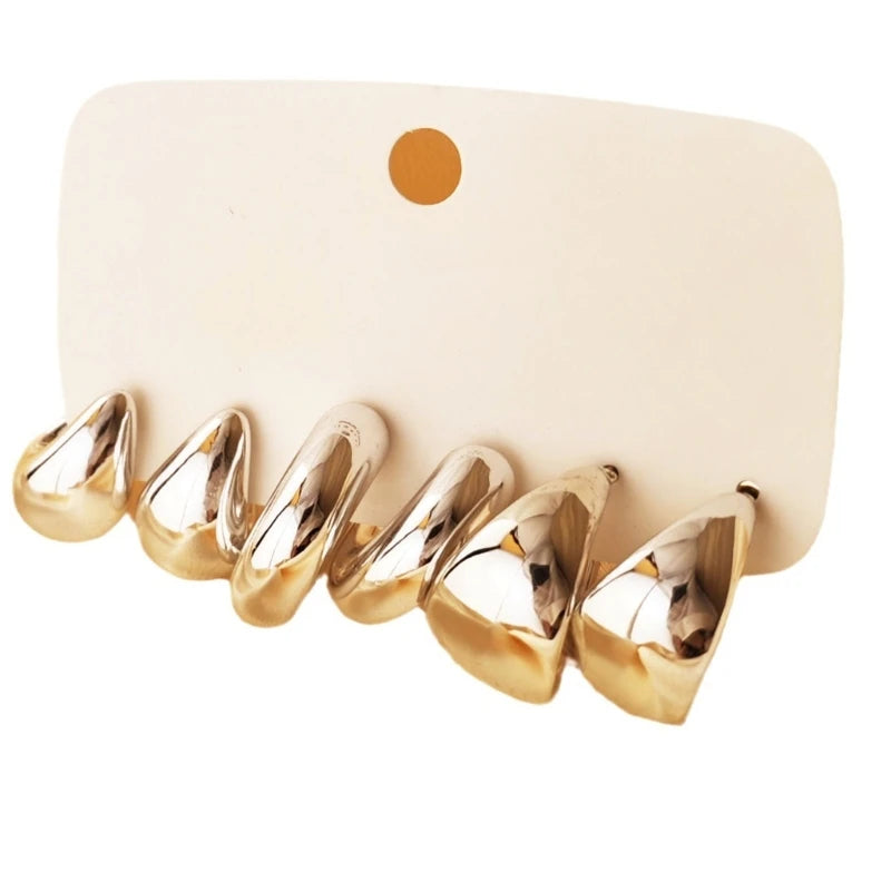 6 Pieces Water Drop Shaped Ear Rings Stylish C Shaped Charm Earrings for Daily Wear Fashionable Party Jewelry