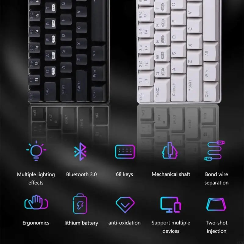 K32C RF68 68-key Gaming Mechanical Keyboard BT Wireless Blue Backlit 2-Shot