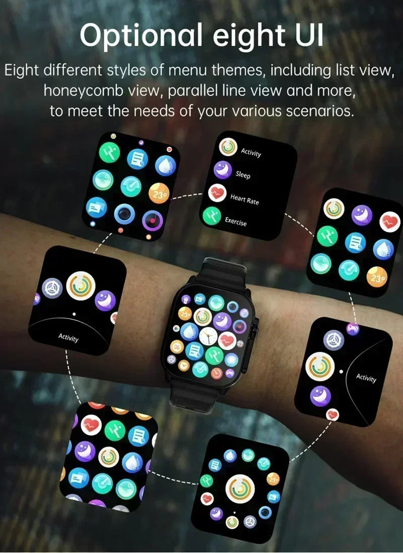 2025 New A100 Amoled Square Smartwatch with 7 Straps, Waterproof Bluetooth Calling, Heart Rate Monitoring Function
