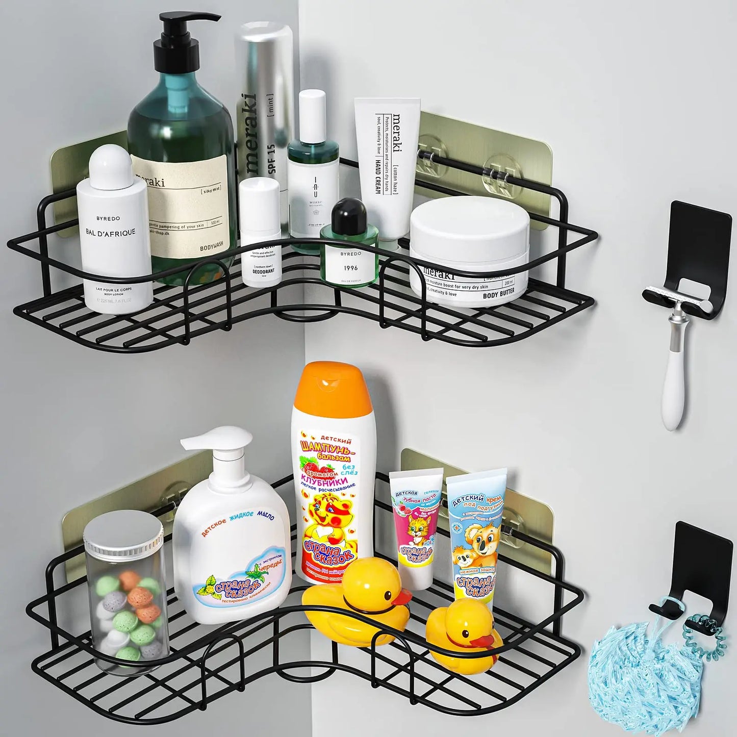 Bathroom Shelf Wall Mounted Corner Storage Shelves Shampoo Holder Iron Rack Shower Drain Basket Kitchen Accessories Organizer