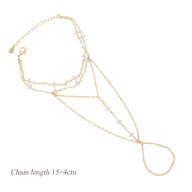 New Arrived Long Tassel With Slippy Bar Bling Round Oval Triangle CZ Setting Women Unique Bracelet Wrap One's Finger Jewelry
