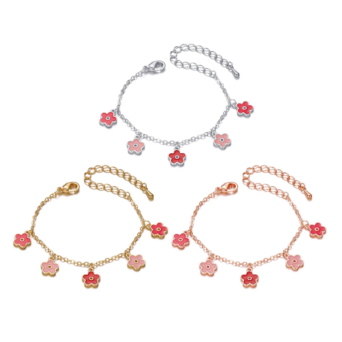 Bracelets Five Flowers Charms  For Girls Gifts Best Friend Romantic  Small And Chic Sweetness Lovely Fashion Child All-Match