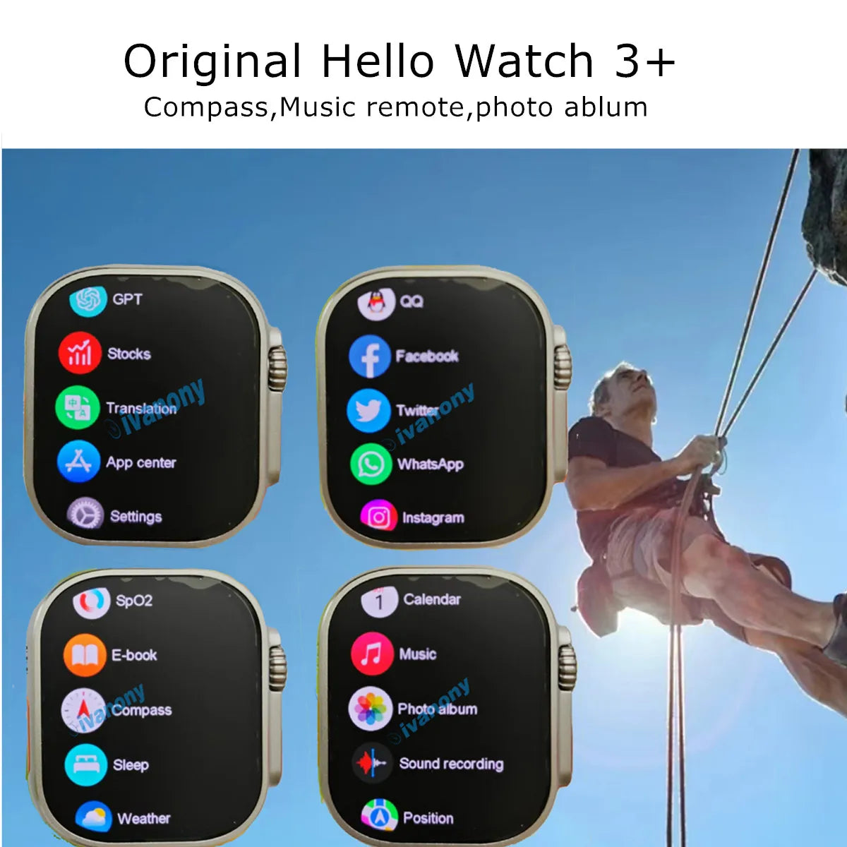 Smart Watch Hello Watch 3 Plus Ultra 2.04inch Amoled Screen Voice Assistant ChatGPT Ebook Compass Dual Core 49mm Smartwatch Men