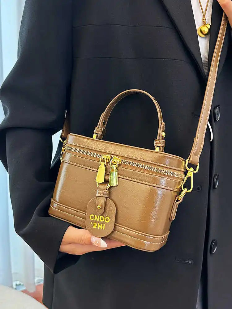 Women Fashion Tote Bucket Bags Solid Clor PU Leather Delicate Small Square Pack 2024 Trendy Female Crossbody Bag