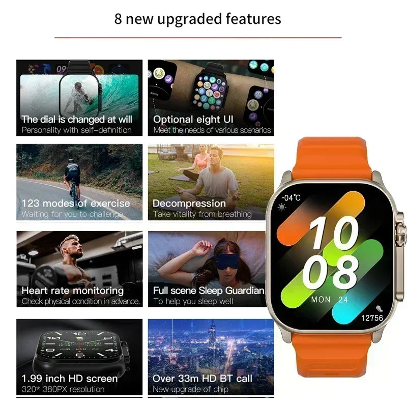 2025 New A100 Amoled Square Smartwatch with 7 Straps, Waterproof Bluetooth Calling, Heart Rate Monitoring Function