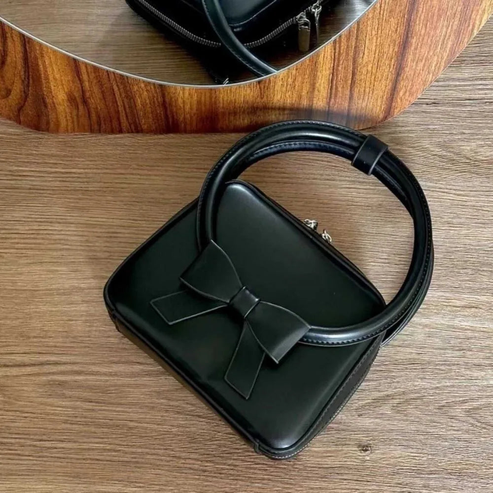 Handbag for women 2025 new trend sweet and fashionable bow small square bag versatile solid color single shoulder crossbody bag