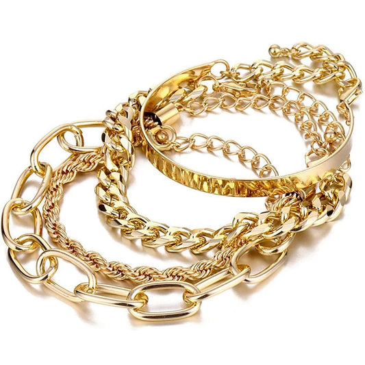Gold Bracelets for Women, 14K Gold Plated Dainty Layered Chain Bracelets Adjustable Cute Bangle Link Bracelet Set Jewelry Gifts