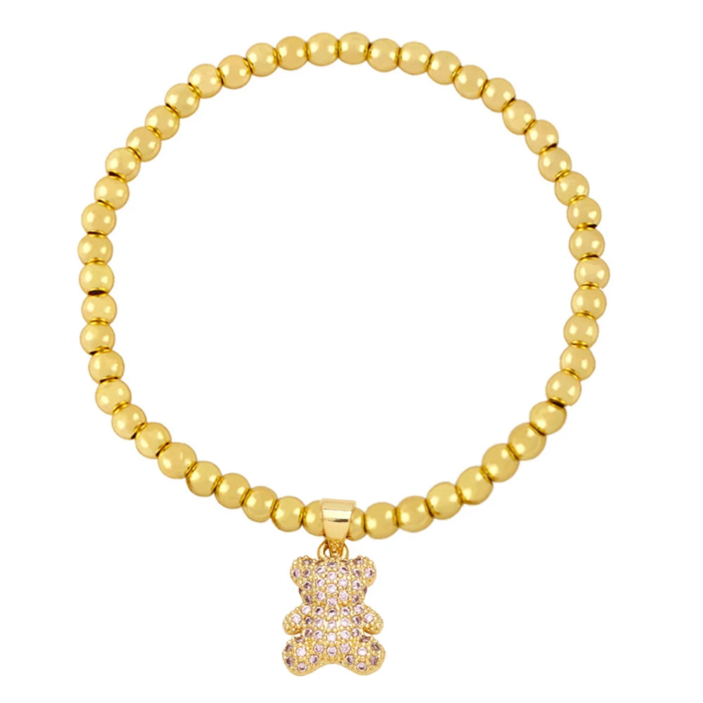 Beaded Chain Bear Bracelets for Women Green Crystal Teddy Bear Bracelets Animal Jewelry Gifts brtk56
