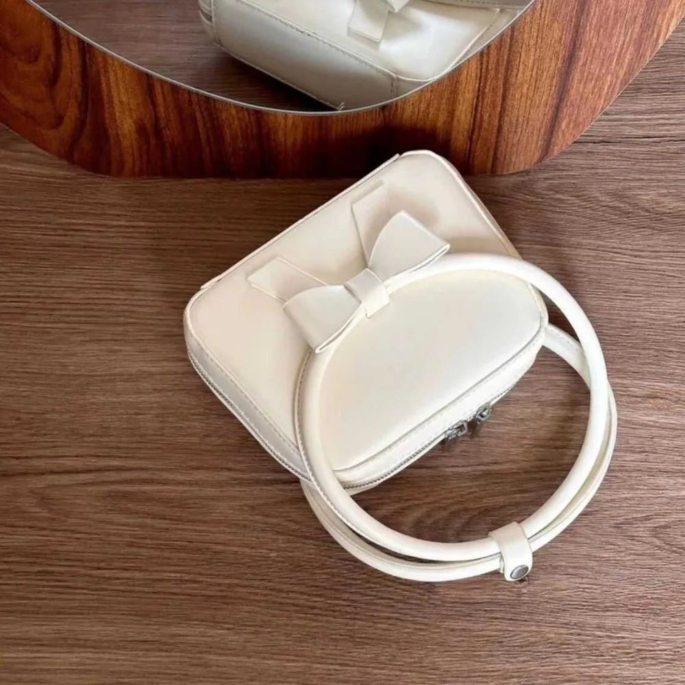 Handbag for women 2025 new trend sweet and fashionable bow small square bag versatile solid color single shoulder crossbody bag