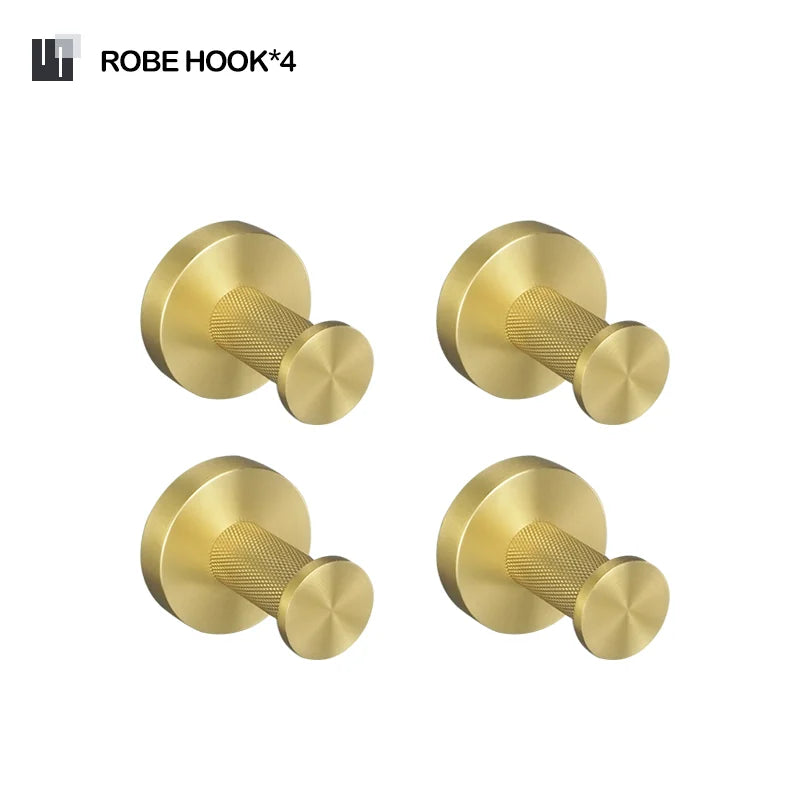 Brushed Gold Bathroom Accessories Set Hardware Kit Wall Mount Hand Towel Bar Rack Toilet Roll Paper Holder Robe Hook Hanger