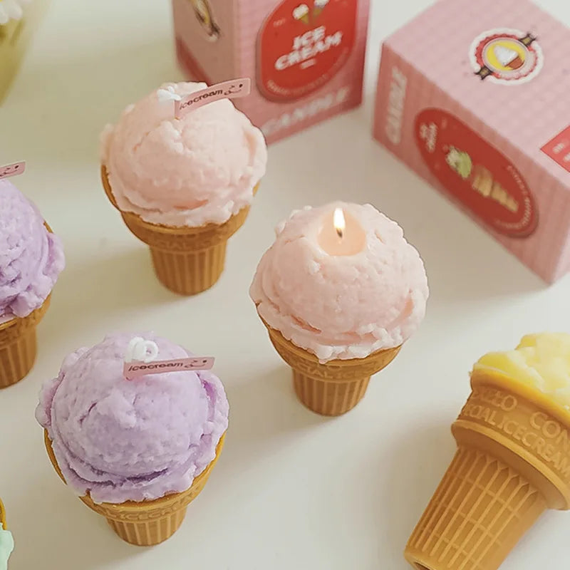 2pcs Ice Cream Candles Handcrafted Creative Design Fragrance Gift Atmosphere Accompanied By Hand Gifts Aromatherapy Candles