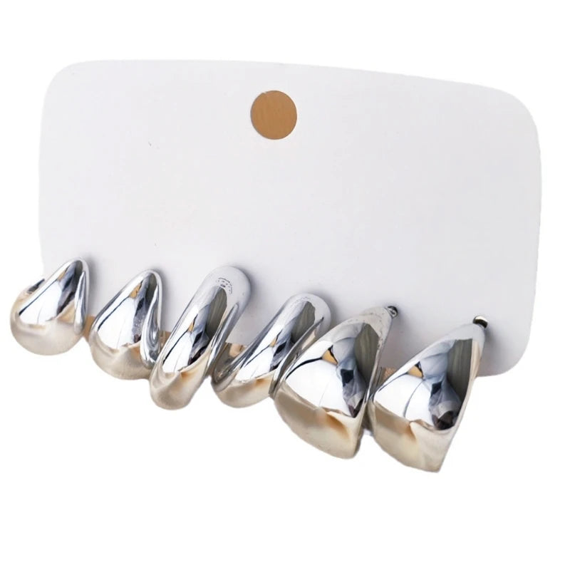 6 Pieces Water Drop Shaped Ear Rings Stylish C Shaped Charm Earrings for Daily Wear Fashionable Party Jewelry