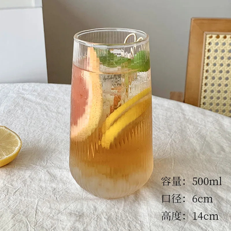 500Ml Simple Stripe Glass Cup Wine Coffee Drinking Glassware Glass Cup Water Whiskey Beer Cocktail Coffee Milk Glasses Bar Tool