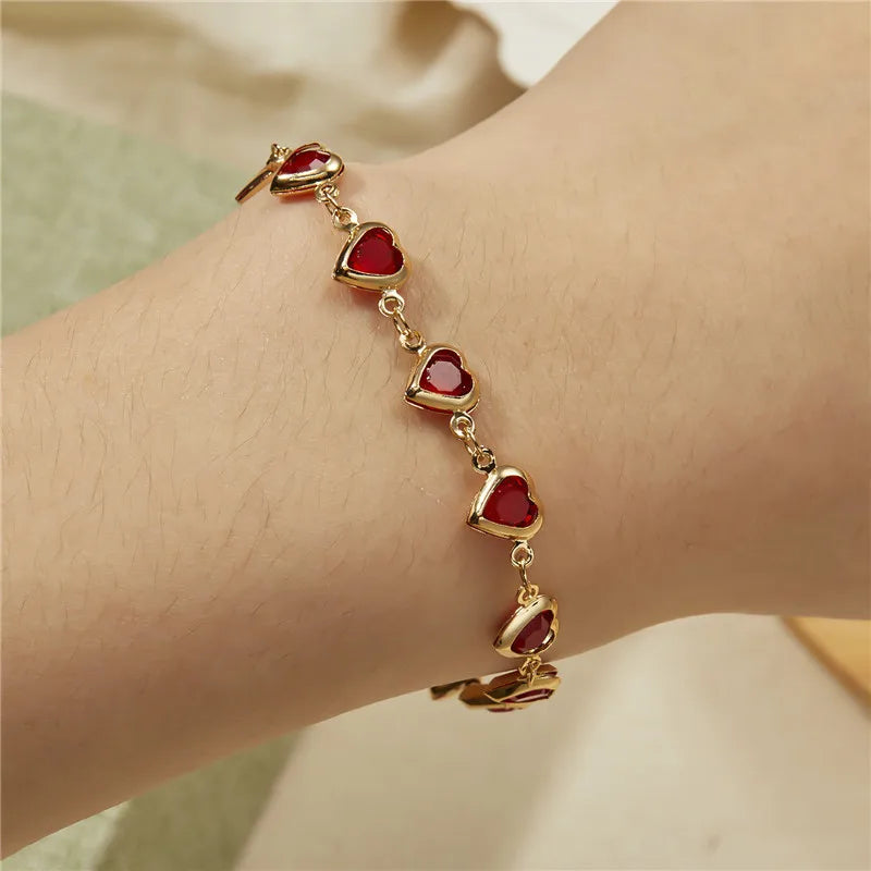 Exquisite Boho Candy Color Heart Shaped Crystal Bracelet for Women Fashion Charm Zircon Butterfly Pearl Metal Chain Bracelets