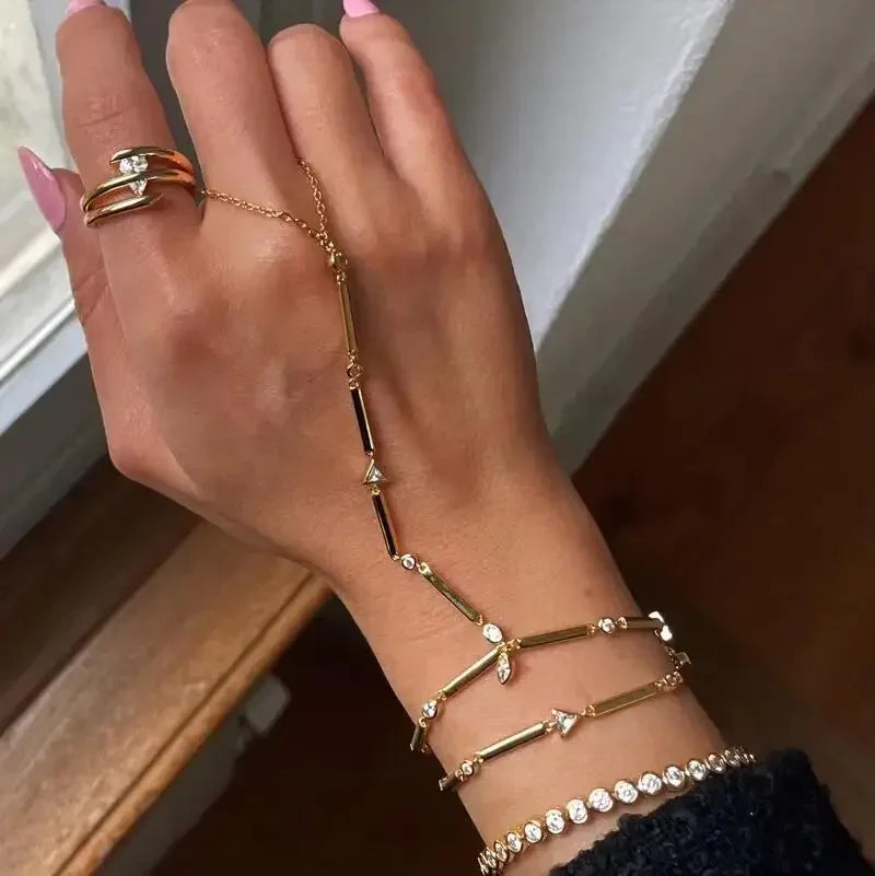New Arrived Long Tassel With Slippy Bar Bling Round Oval Triangle CZ Setting Women Unique Bracelet Wrap One's Finger Jewelry