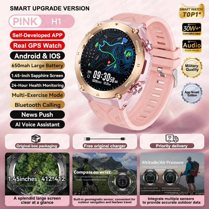 2024 New GPS Smart Watch 1.45" Ultra HD Display Built-in GPS & Compass Make/Receive Phone Calls 650mAh Battery Smart Braceletes