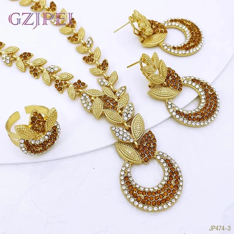 Luxury Women's Jewelry 18K Gold Plated Wheatear Pattern Necklace Earring Bracelet And Ring Full Set Jewelry Wedding Party Gift