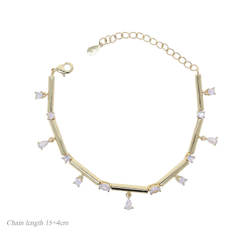 New Arrived Long Tassel With Slippy Bar Bling Round Oval Triangle CZ Setting Women Unique Bracelet Wrap One's Finger Jewelry