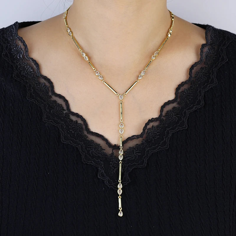 New Arrived Long Tassel With Slippy Bar Bling Round Oval Triangle CZ Setting Women Unique Bracelet Wrap One's Finger Jewelry