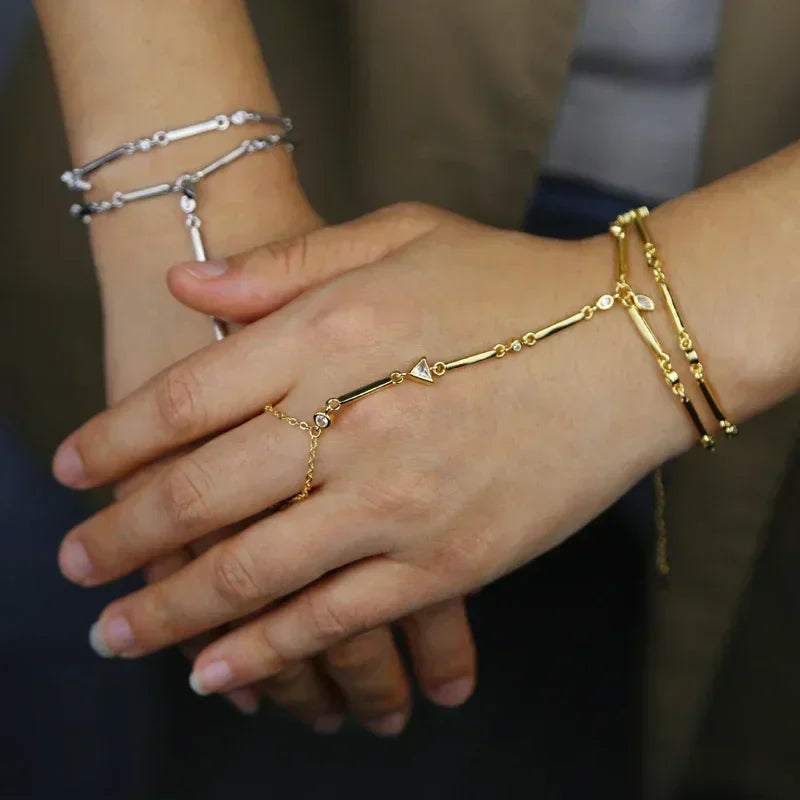 New Arrived Long Tassel With Slippy Bar Bling Round Oval Triangle CZ Setting Women Unique Bracelet Wrap One's Finger Jewelry