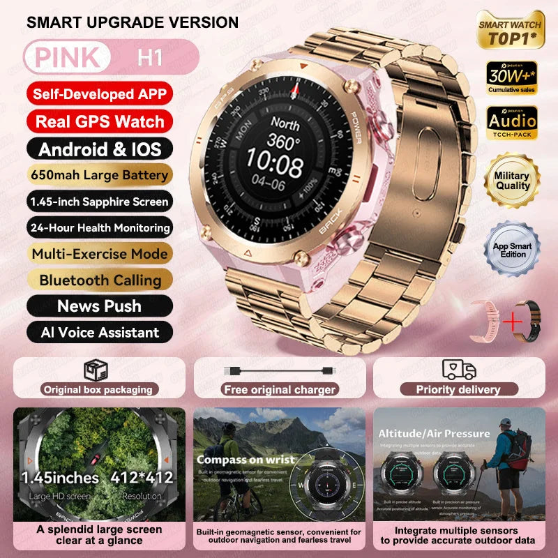 2024 New GPS Smart Watch 1.45" Ultra HD Display Built-in GPS & Compass Make/Receive Phone Calls 650mAh Battery Smart Braceletes