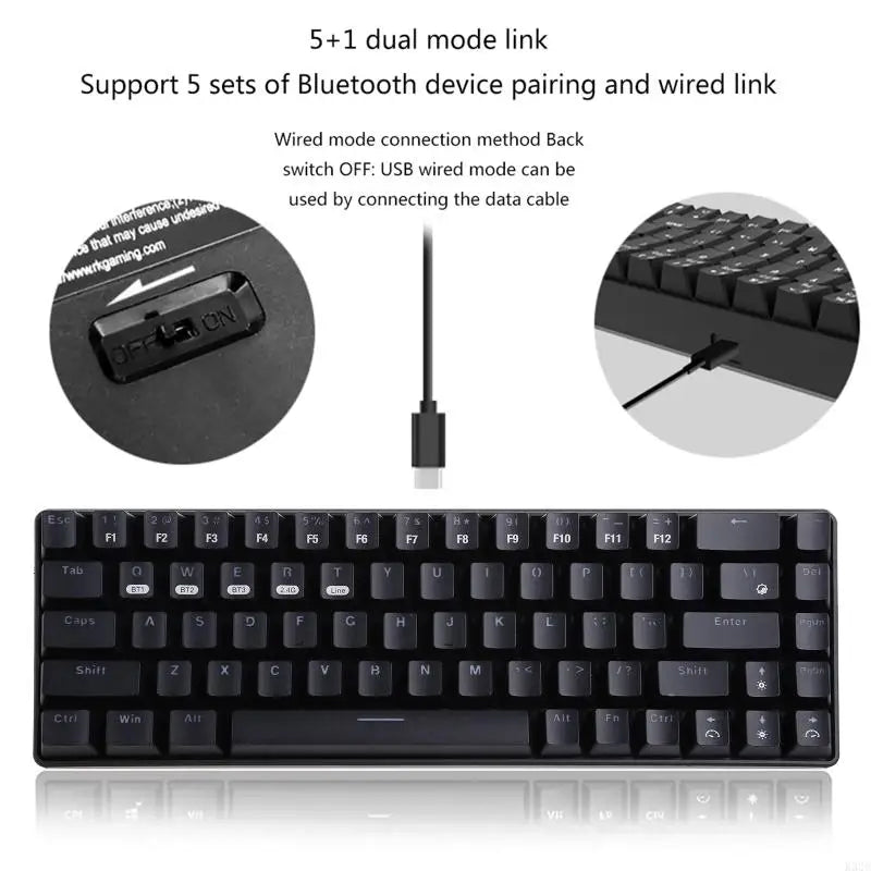 K32C RF68 68-key Gaming Mechanical Keyboard BT Wireless Blue Backlit 2-Shot