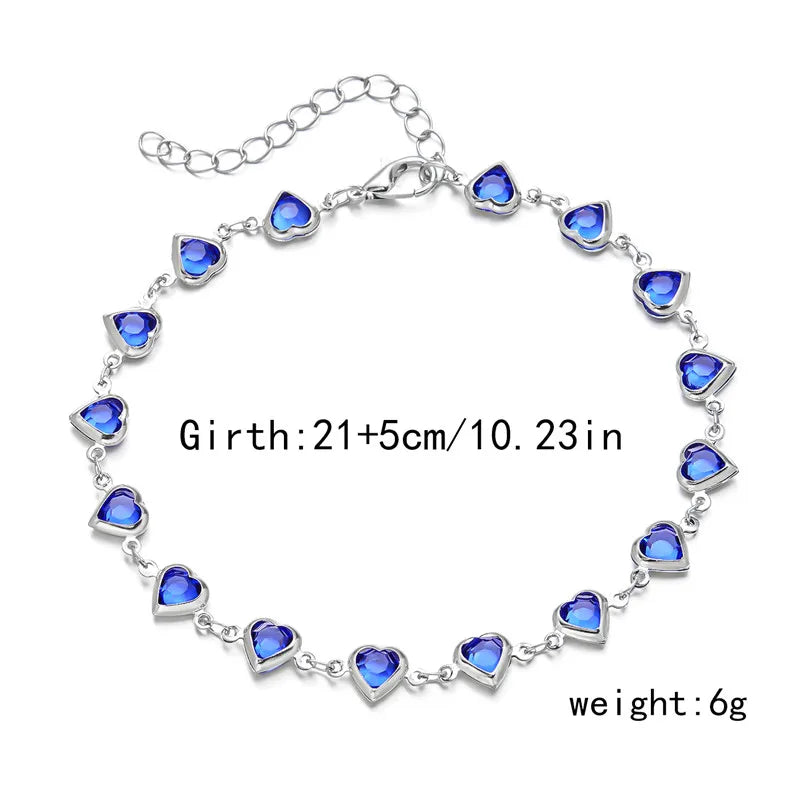 Exquisite Boho Candy Color Heart Shaped Crystal Bracelet for Women Fashion Charm Zircon Butterfly Pearl Metal Chain Bracelets
