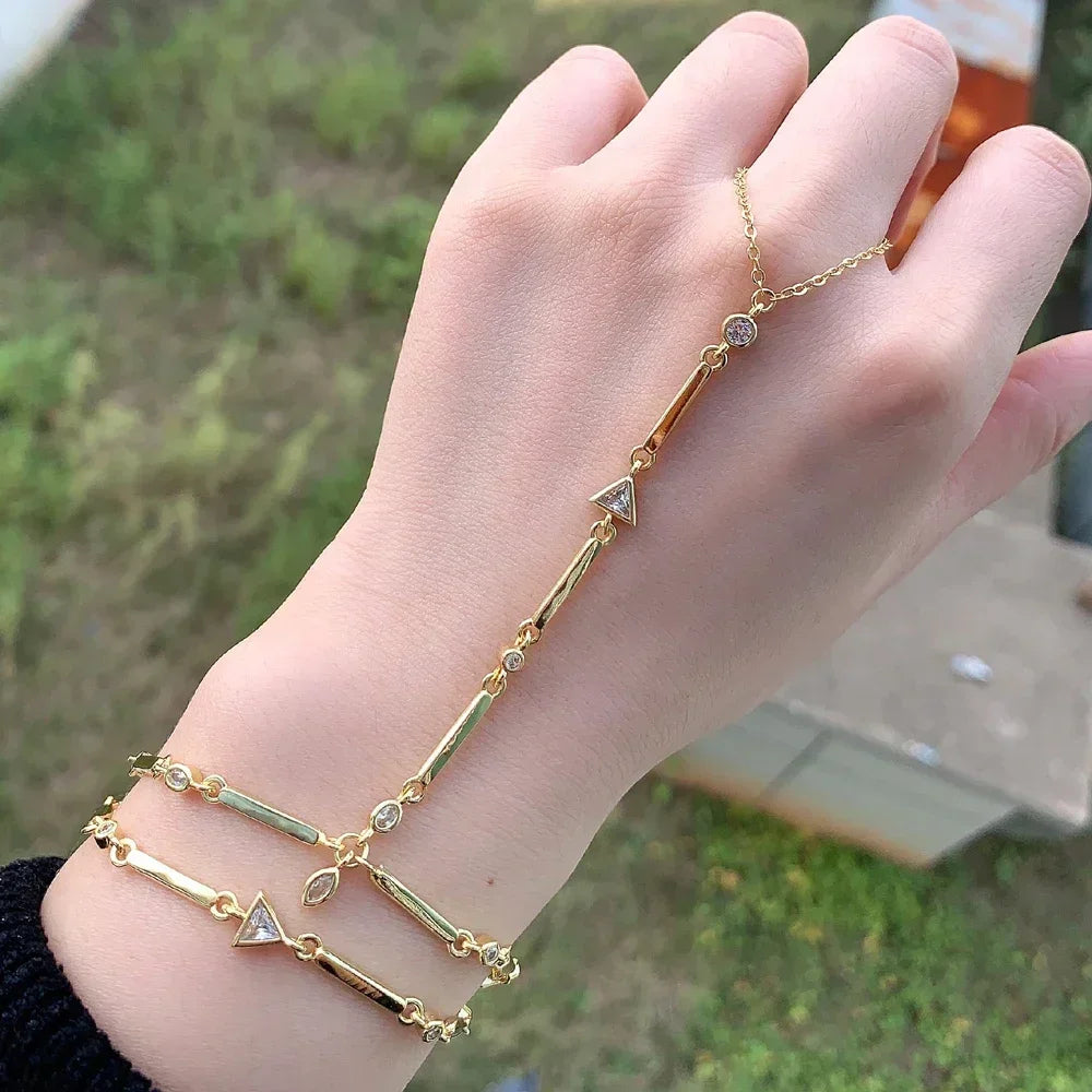 New Arrived Long Tassel With Slippy Bar Bling Round Oval Triangle CZ Setting Women Unique Bracelet Wrap One's Finger Jewelry