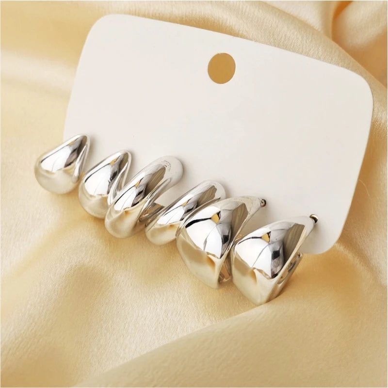 6 Pieces Water Drop Shaped Ear Rings Stylish C Shaped Charm Earrings for Daily Wear Fashionable Party Jewelry